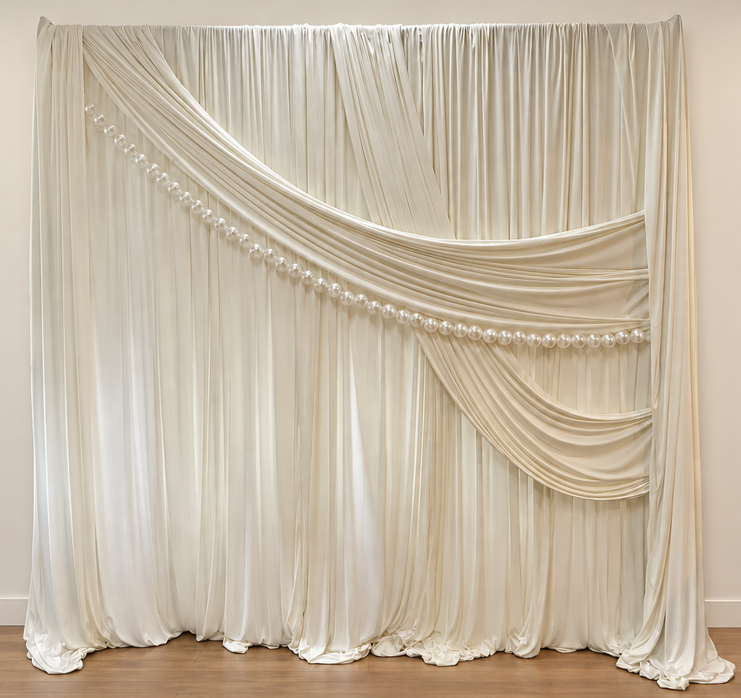 White Drape backdrop with pearls
